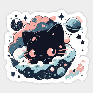 Cat floating on space clouds Sticker